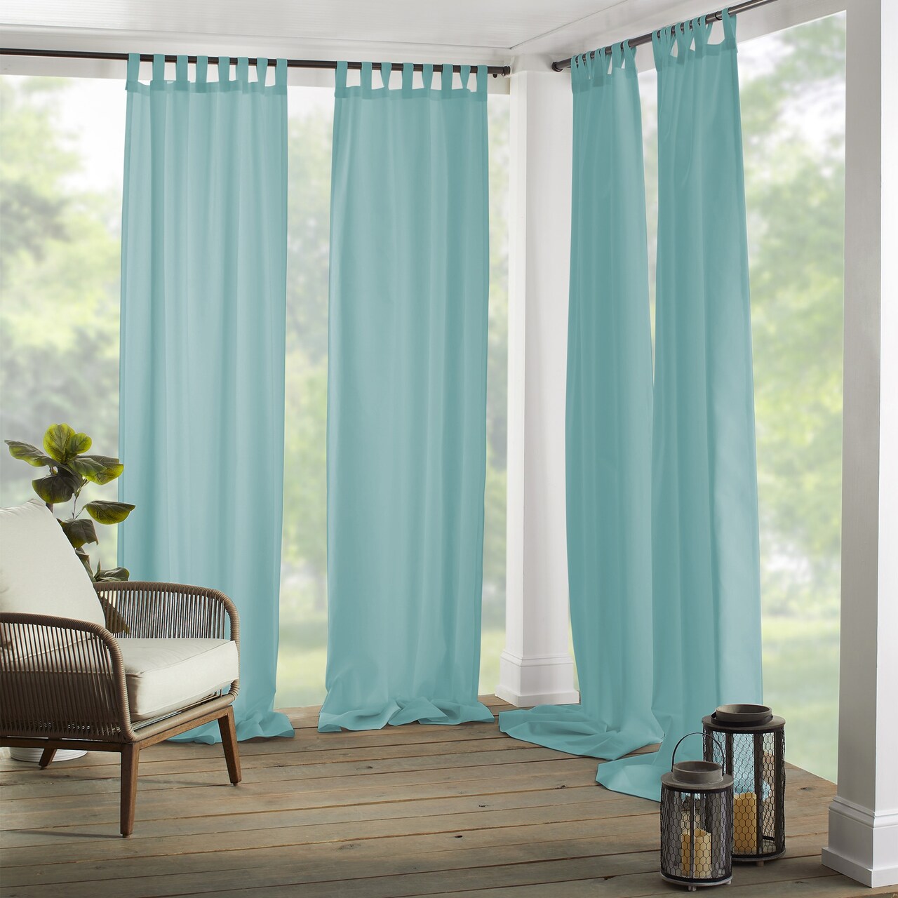 Threadmade Home Matine Solid Tab Top Indoor/Outdoor Window Curtain, Mineral - 52"W x 108"L